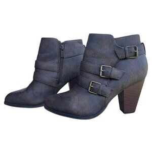 Forever Link Camila-64 Chunky Heel Buckled Strap Ankle Booties, Brown, Size 7.5